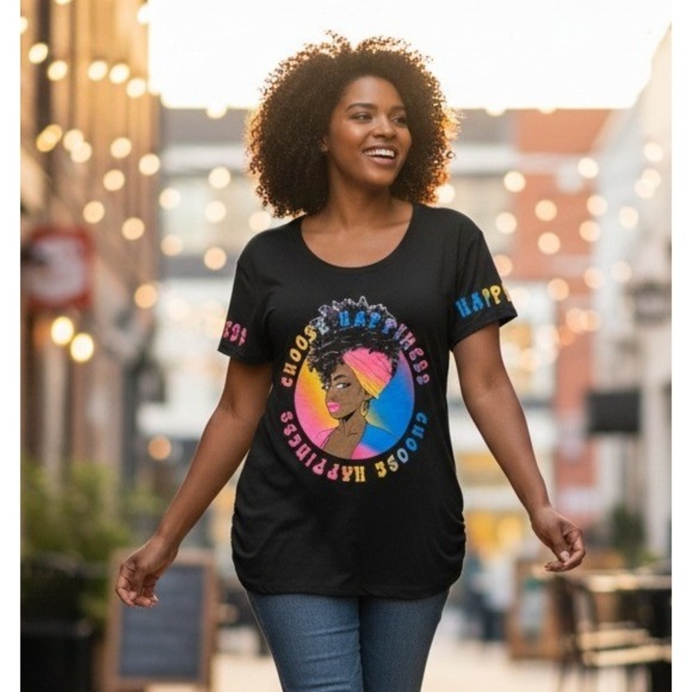 Top Fashion Of NY Top Womens Plus 3X Black "Choose Happiness" Graphic Casual NWT